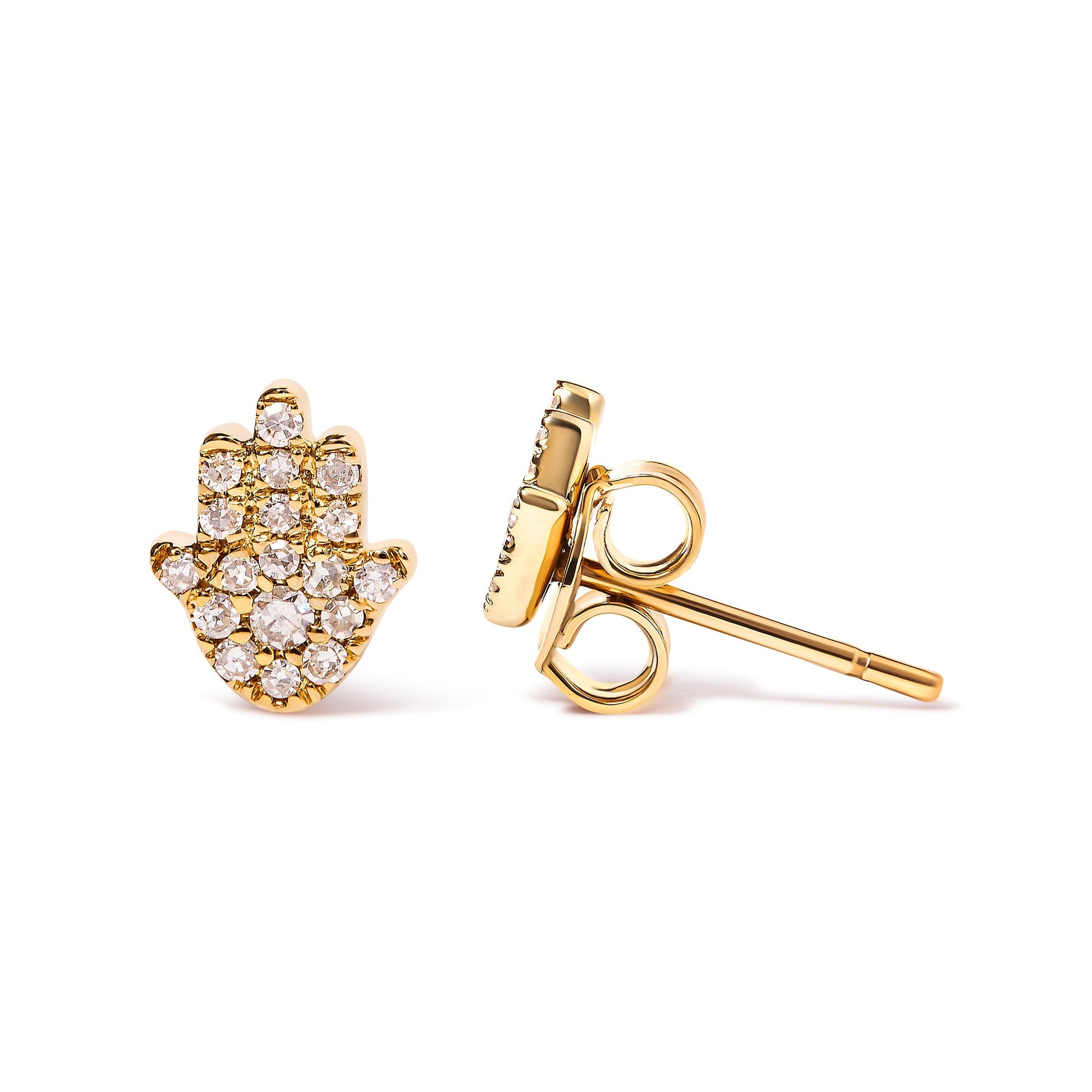 10K Yellow Gold Diamond Accented Hamsa Stud Earrings (H-I Color, I1-I2 Clarity) Bids.com