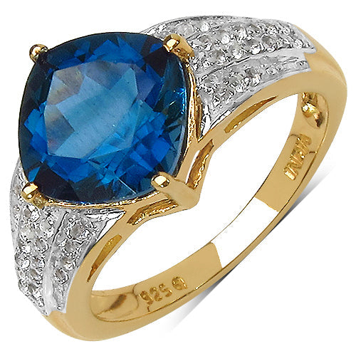 18K Yellow Gold Plated 3.83 Carat Genuine London Blue Topaz & White Topaz .925 Sterling Silver Ring Bids.com