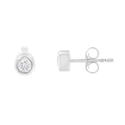 10K White Gold 1/4 Cttw Round Brilliant-Cut Near Colorless Diamond Bezel-Set Stud Earrings (H-I Color, I1-I2 Clarity) Bids.com