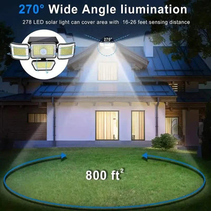 278LEDs 3000LM Motion Sensor 6500K Solar Powered, 4 Heads Security Flood, 300° Wide Angle Wall With 3 Modes DailySale