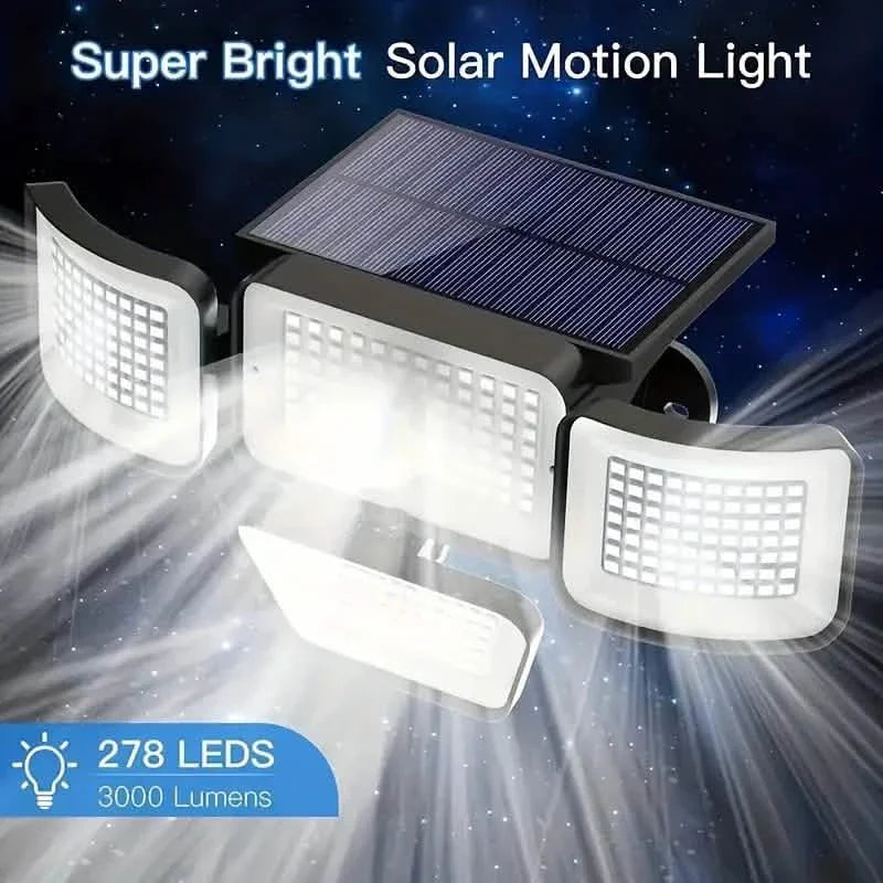 278LEDs 3000LM Motion Sensor 6500K Solar Powered, 4 Heads Security Flood, 300° Wide Angle Wall With 3 Modes DailySale
