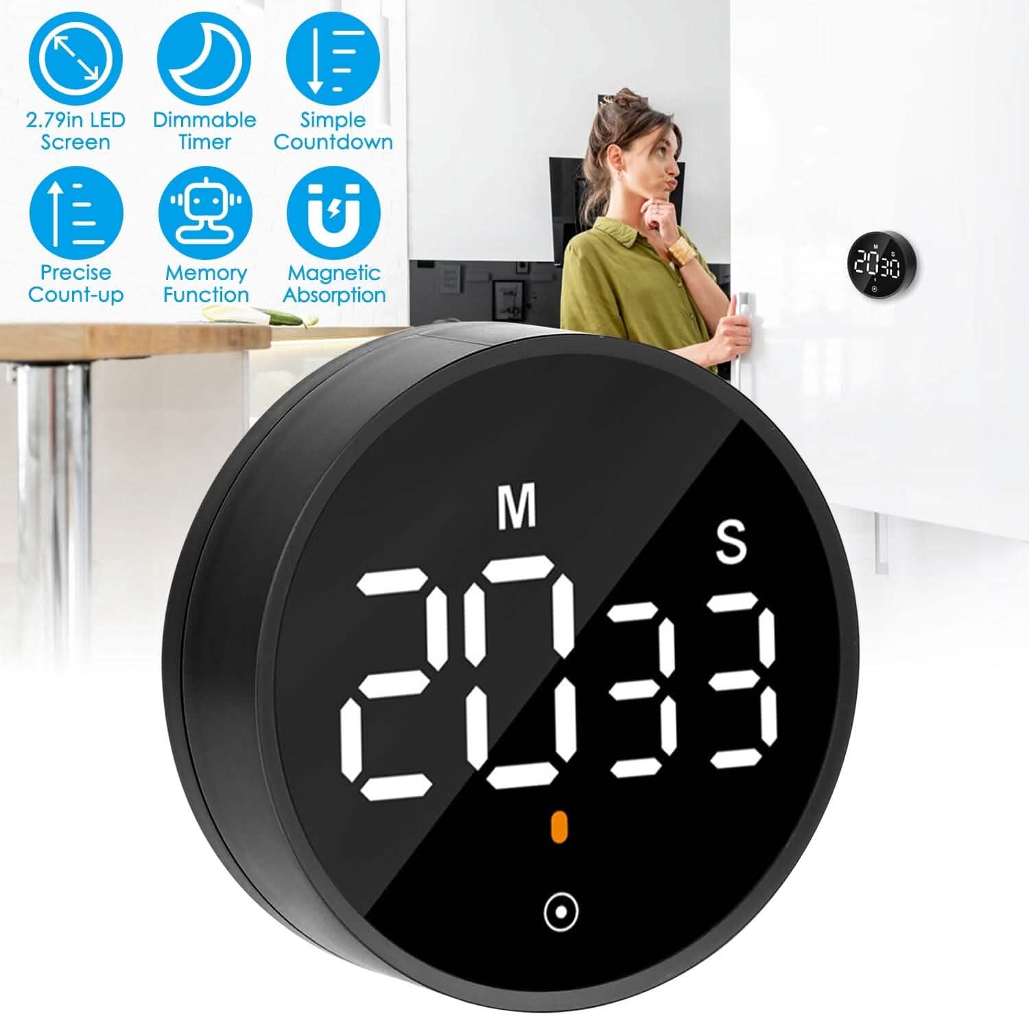 2.79" LED Digital Electronic Countdown Timer Dimmable Mutable Magnetic Clock DailySale