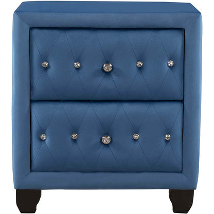 27.9" Tall Bedside Table Blue Upholstered Velvet 2-Drawer Nightstand DailySale