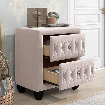 27.9" Tall Bedside Table Blue Upholstered Velvet 2-Drawer Nightstand DailySale