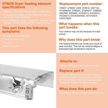 279838 Dryer Heating Element Assembly Replacement Part DailySale