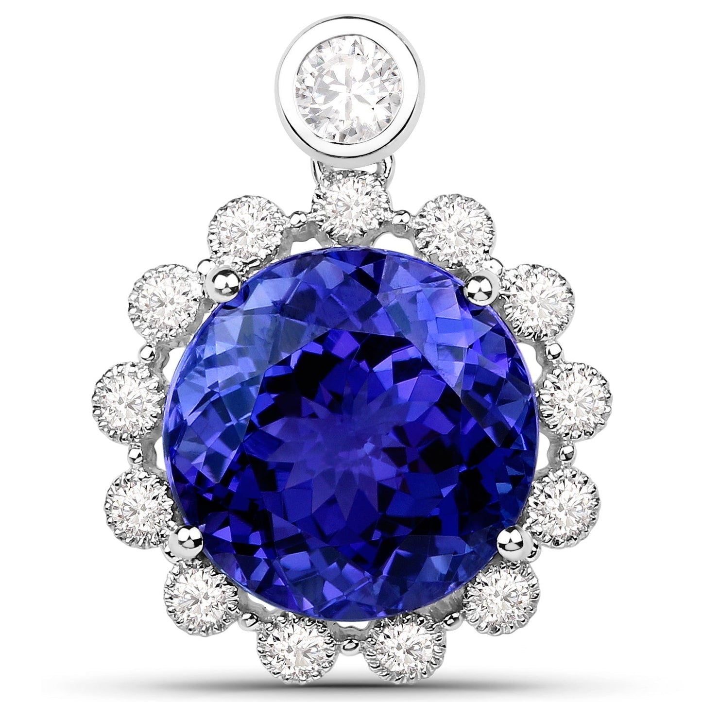 14.36 Carat Genuine Tanzanite and White Diamond 18K White Gold Pendant Bids.com