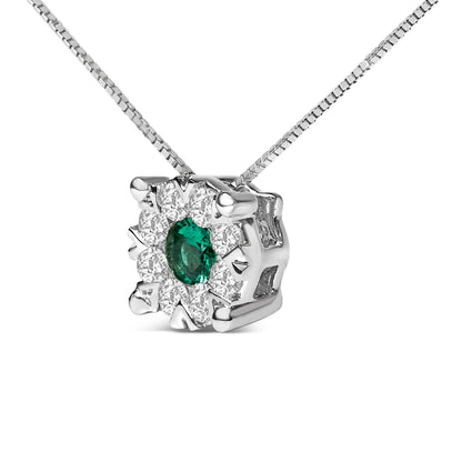 14K White Gold 3.8 MM Green Emerald and 1/3 Cttw Diamond Composite Halo 18" Pendant Necklace (F-G Color, VS2-SI1 Clarity) Bids.com