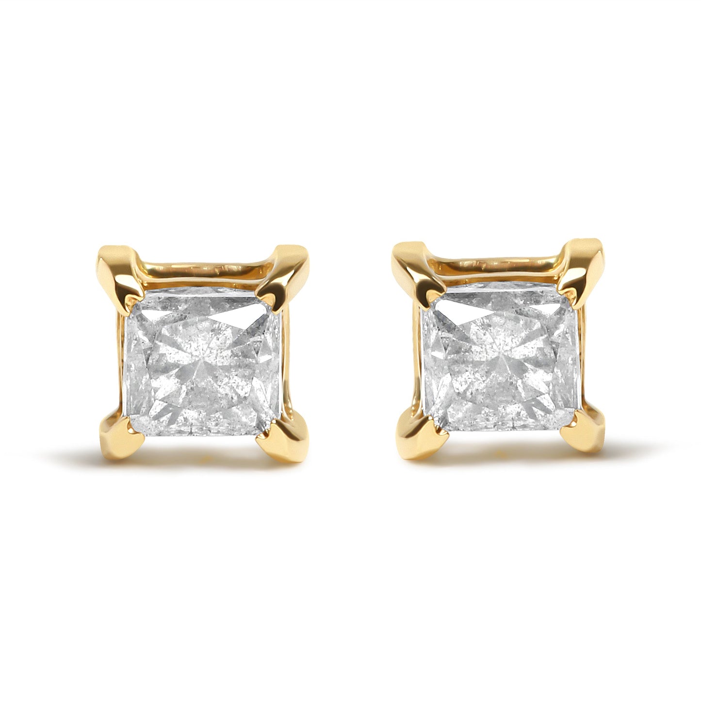 10K Yellow Gold 5/8 Cttw Princess Cut Diamond 4-Prong Solitaire Stud Earrings (J-K Color, I2-I3 Clarity) Bids.com