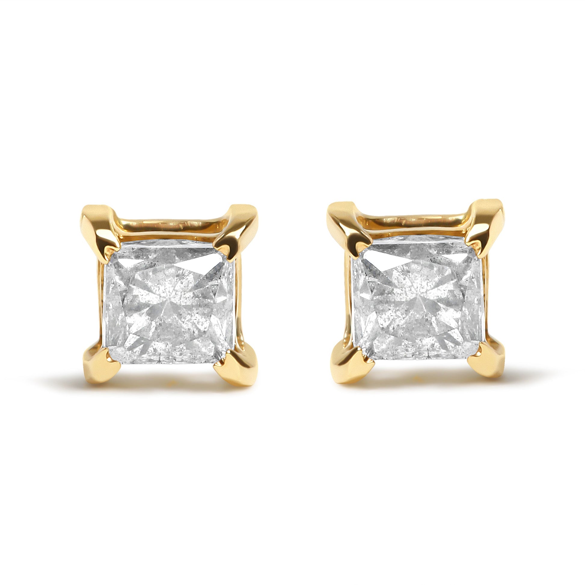 14K Yellow Gold 5/8 Cttw Princess Natural Brown Color Diamond 4-Prong Stud Earrings (Brown Color, VS2-SI1 Clarity) Bids.com