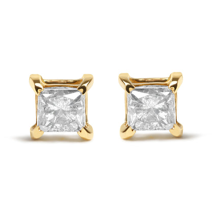 14K Yellow Gold 5/8 Cttw Princess Natural Brown Color Diamond 4-Prong Stud Earrings (Brown Color, SI2-I1 Clarity) Bids.com