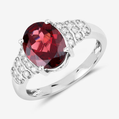 2.87 Carat Genuine Rhodolite and White Diamond 14K White Gold Ring Bids.com