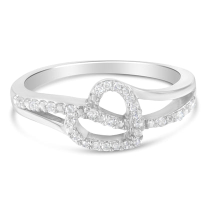 .925 Sterling Silver 1/8 Cttw Diamond Open Heart Leaf Curvy Bypass Accent Fashion or Promise Ring (I-J Color, I2-I3 Clarity) - Size 6 Bids.com