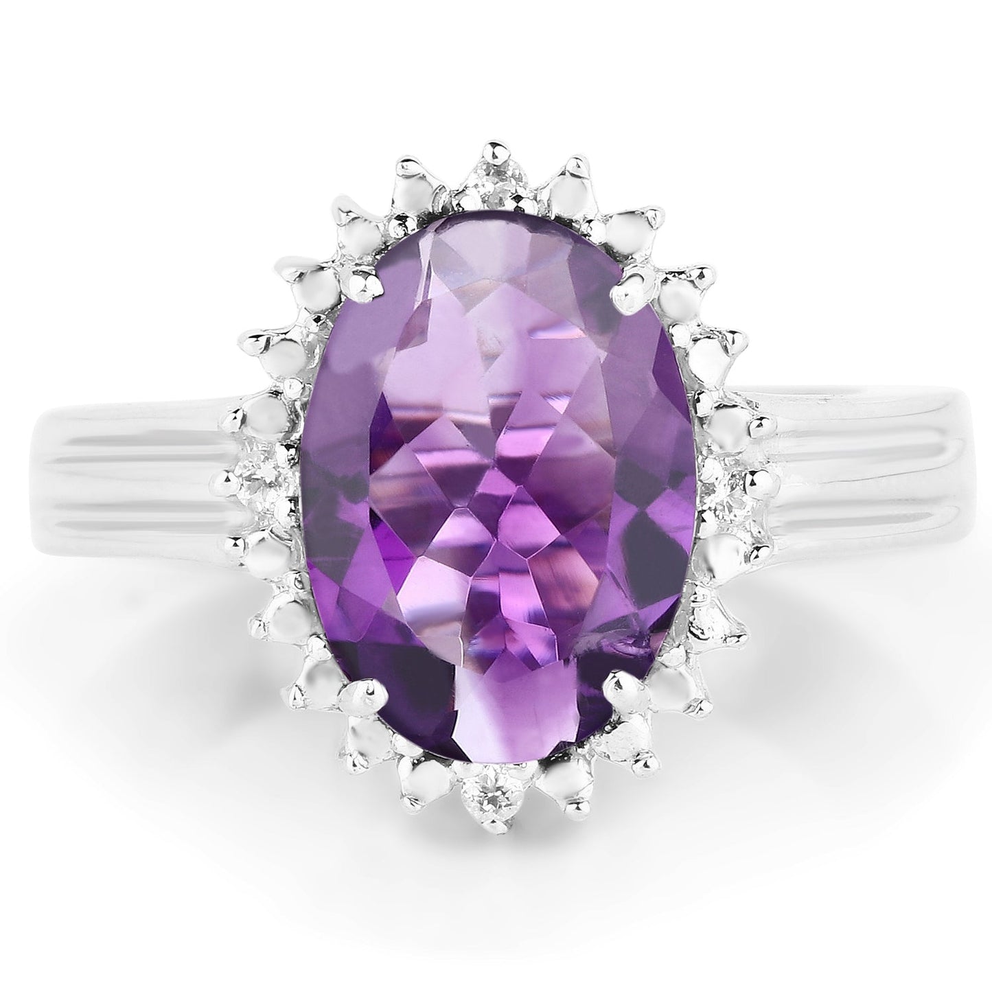 4.99 Carat Genuine Amethyst and White Topaz .925 Sterling Silver Ring Bids.com