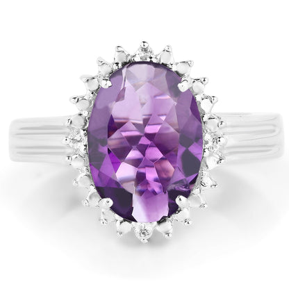 4.99 Carat Genuine Amethyst and White Topaz .925 Sterling Silver Ring Bids.com