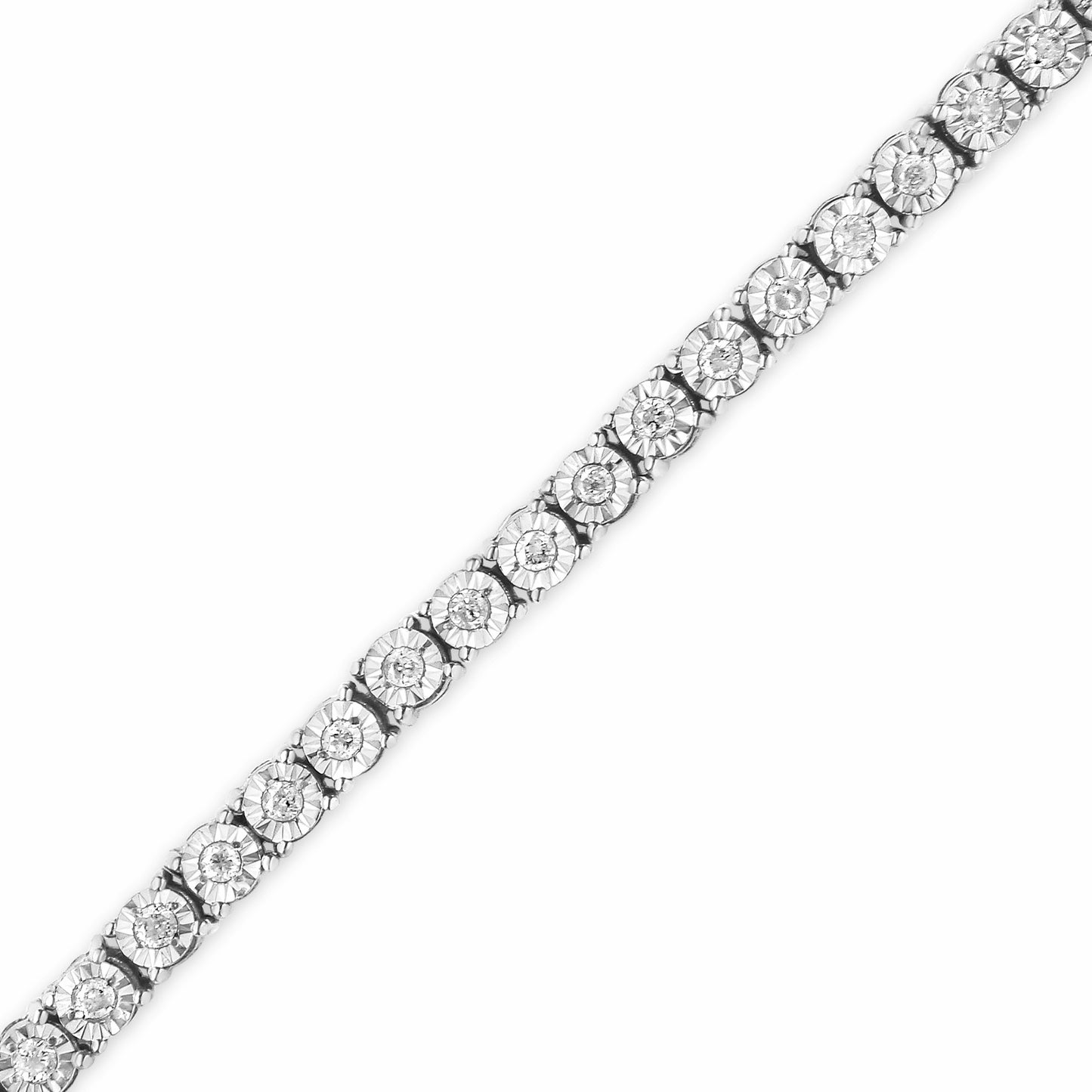 .925 Sterling Silver 1.0 Cttw Miracle-Set Diamond Round Faceted Bezel Tennis Bracelet (I-J Color, I3 Clarity) - 7" Bids.com