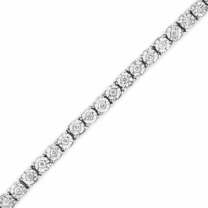 .925 Sterling Silver 1.0 Cttw Miracle-Set Diamond Round Faceted Bezel Tennis Bracelet (I-J Color, I3 Clarity) - 7" Bids.com