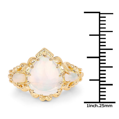14K Yellow Gold Plated 3.26 Carat Genuine Ethiopian Opal .925 Sterling Silver Ring Bids.com