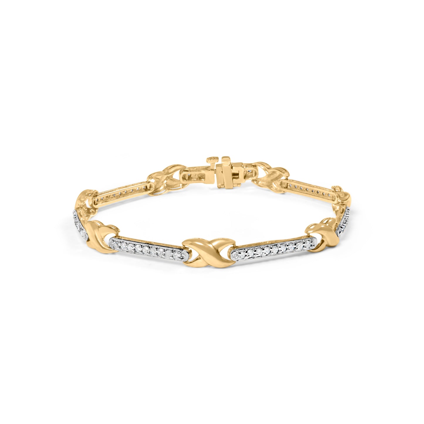 10K Yellow Gold 1.00 Cttw Pave Set Diamond Bar and  X-Link 7" Bracelet (I-J Color, I3 Quality) Bids.com