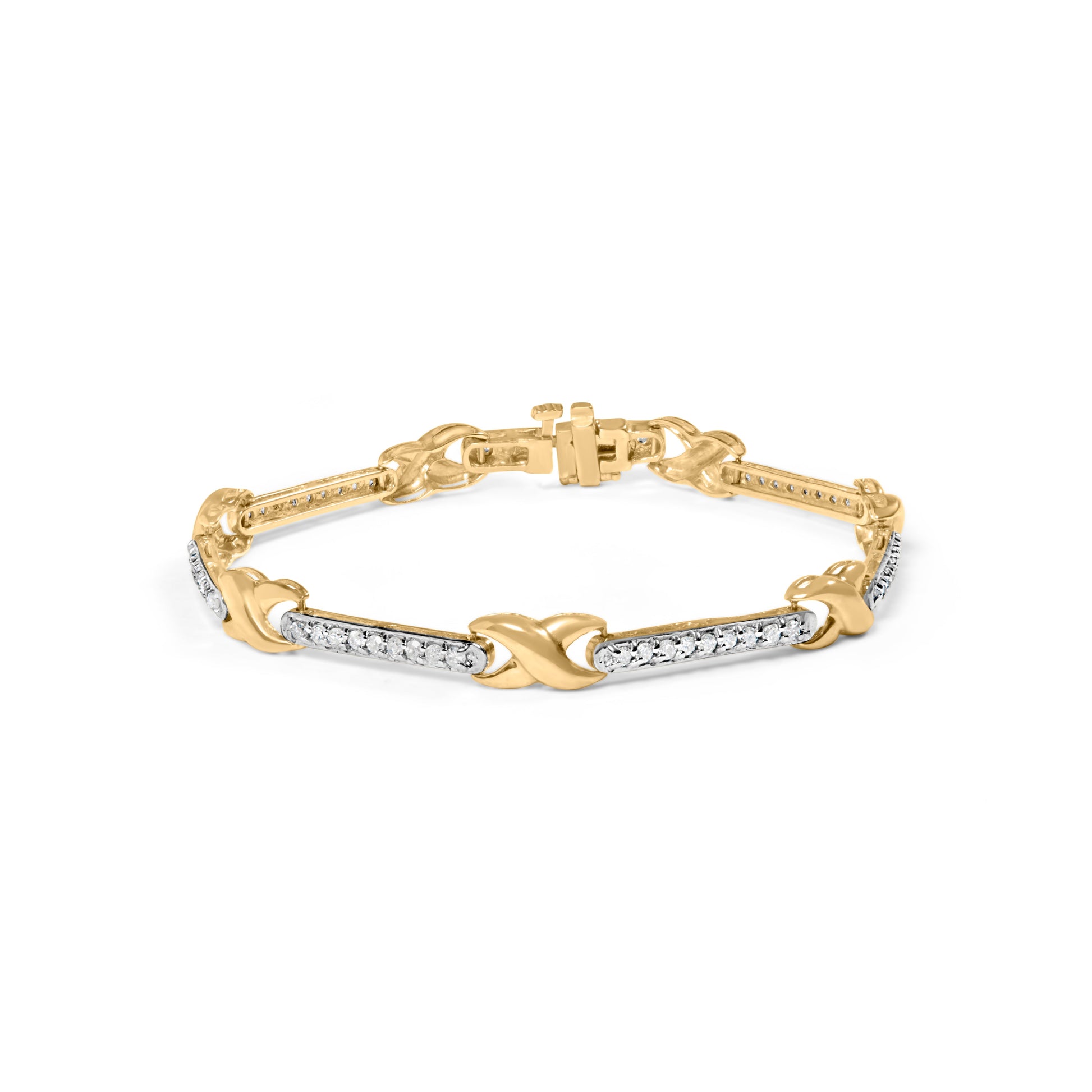 10K Yellow Gold 1.00 Cttw Pave Set Diamond Bar and  X-Link 7" Bracelet (I-J Color, I3 Quality) Bids.com