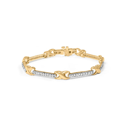 10K Yellow Gold 1.00 Cttw Pave Set Diamond Bar and  X-Link 7" Bracelet (I-J Color, I3 Quality) Bids.com