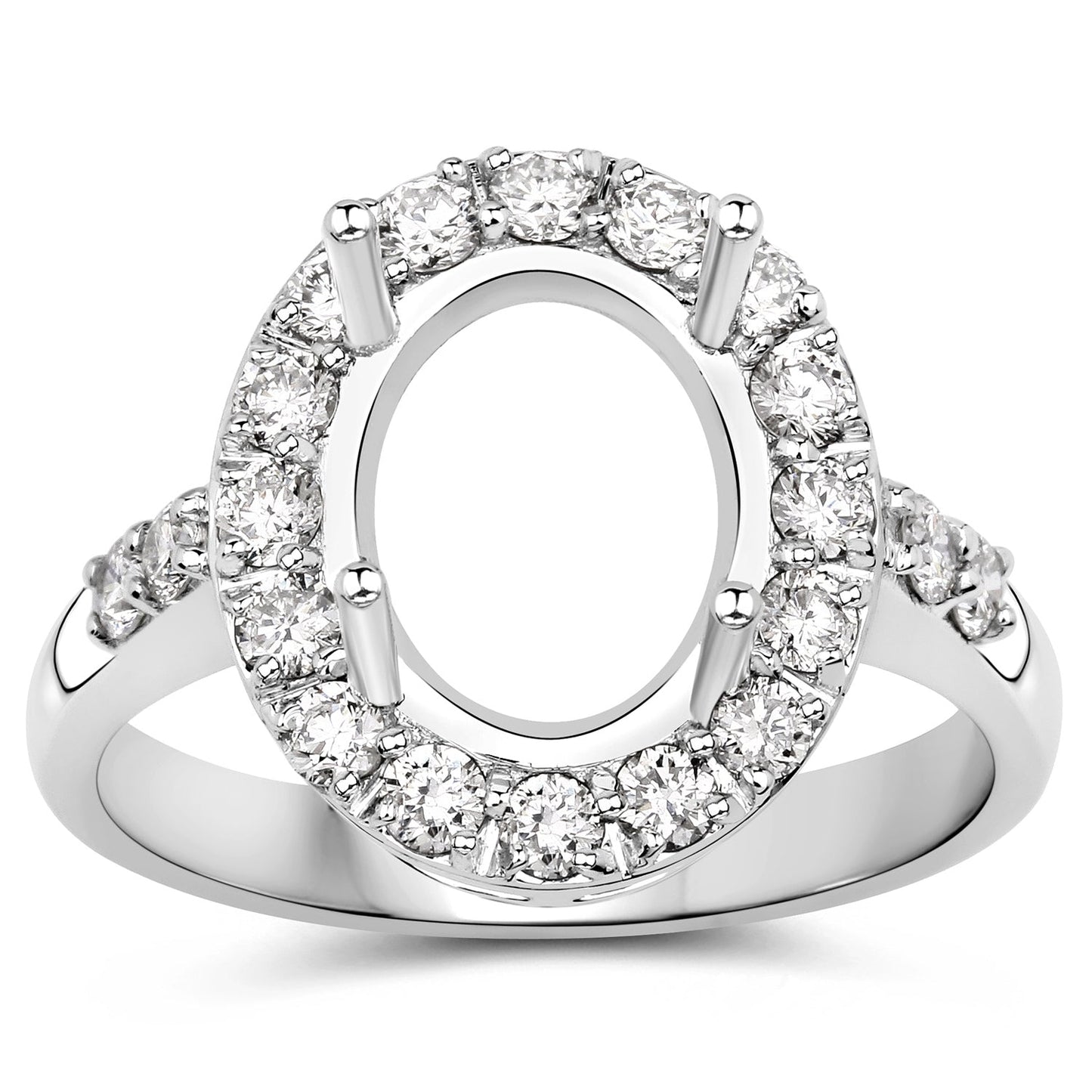 0.60 Carat Genuine White Diamond 14K White Gold Semi Mount Ring - holds 10x8mm Oval Gemstone Bids.com