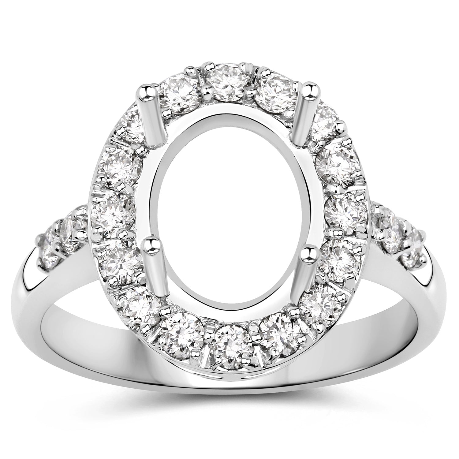 0.60 Carat Genuine White Diamond 14K White Gold Semi Mount Ring - holds 10x8mm Oval Gemstone Bids.com