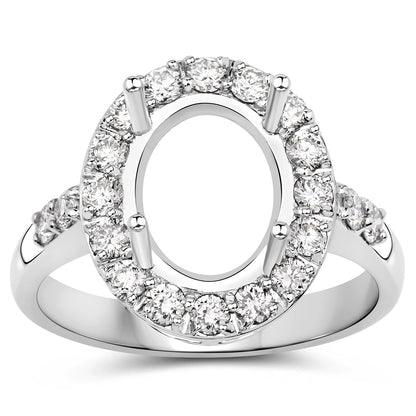 0.60 Carat Genuine White Diamond 14K White Gold Semi Mount Ring - holds 10x8mm Oval Gemstone Bids.com