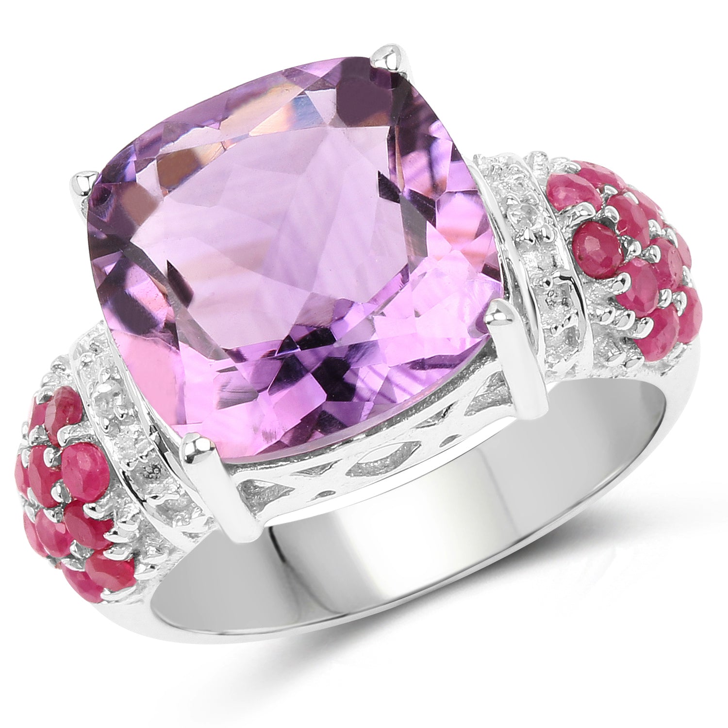 6.55 Carat Genuine Amethyst, Ruby and White Topaz .925 Sterling Silver Ring Bids.com