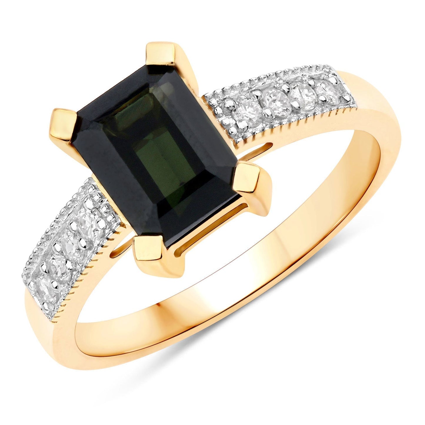 1.91 Carat Genuine Green Tourmaline and White Diamond 14K Yellow Gold Ring Bids.com