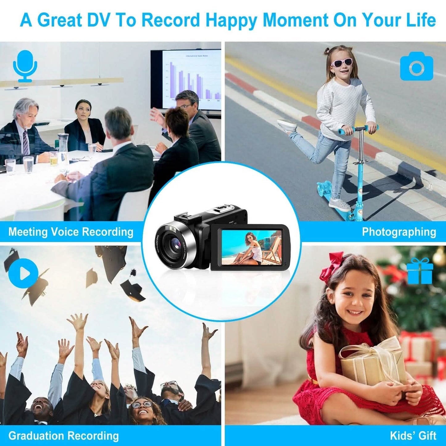 2.7K Camcorder 42MP 18x Zoom Digital Video Camera with 270° Rotating IPS Screen DailySale