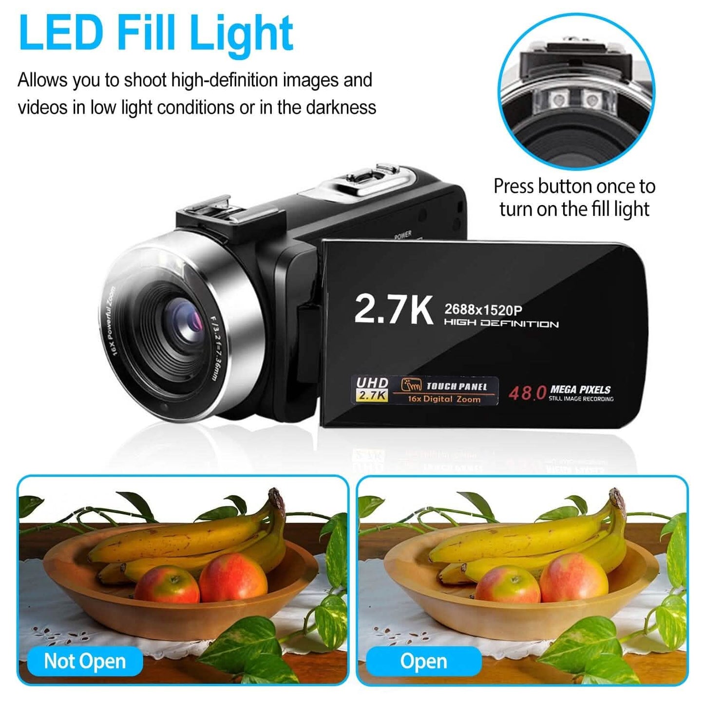 2.7K Camcorder 42MP 18x Zoom Digital Video Camera with 270° Rotating IPS Screen DailySale