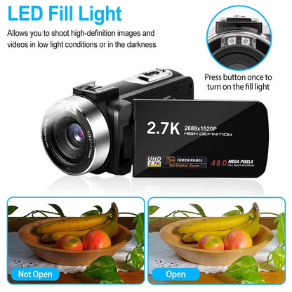 2.7K Camcorder 42MP 18x Zoom Digital Video Camera with 270° Rotating IPS Screen DailySale