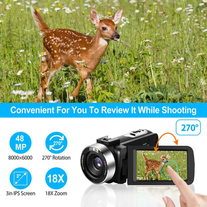 2.7K Camcorder 42MP 18x Zoom Digital Video Camera with 270° Rotating IPS Screen DailySale