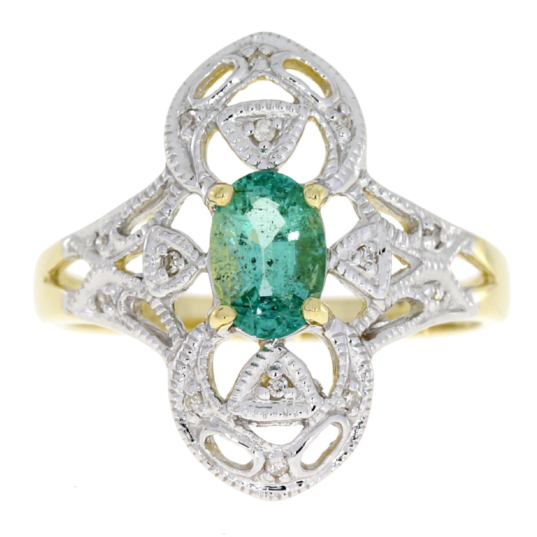 Natural .70ct Emerald Diamond Ring 10KT Yellow Gold Bids.com