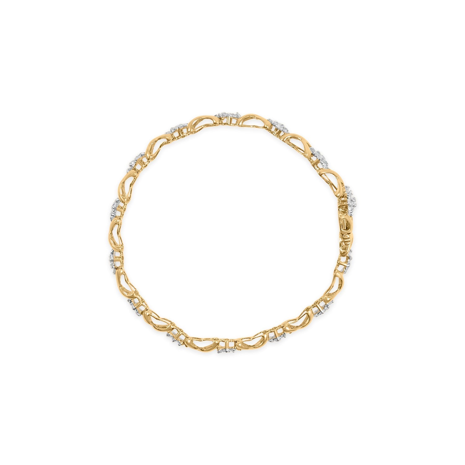 10k Yellow Gold 2.00 Cttw Diamond Cluster and Alternating "X" Link Bracelet (I-J Color, I3 Clarity) - 7" Bids.com