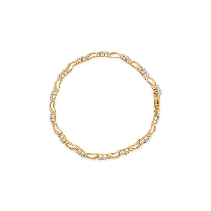 10k Yellow Gold 2.00 Cttw Diamond Cluster and Alternating "X" Link Bracelet (I-J Color, I3 Clarity) - 7" Bids.com