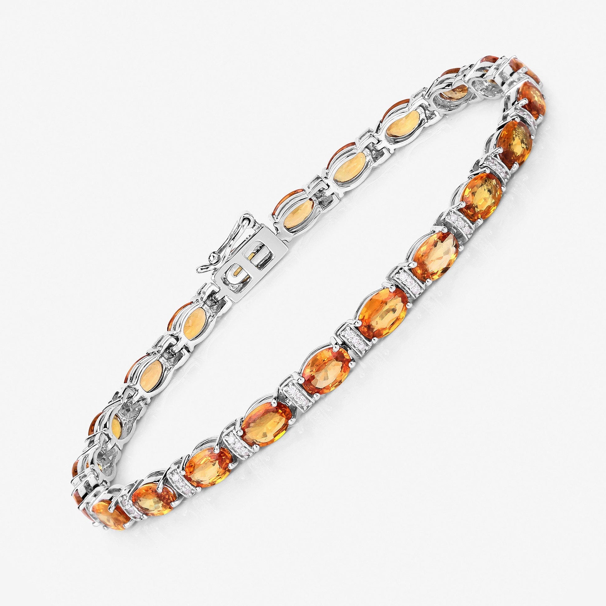 16.73 Carat Genuine Orange Sapphire and White Diamond 14K White Gold Bracelet Bids.com