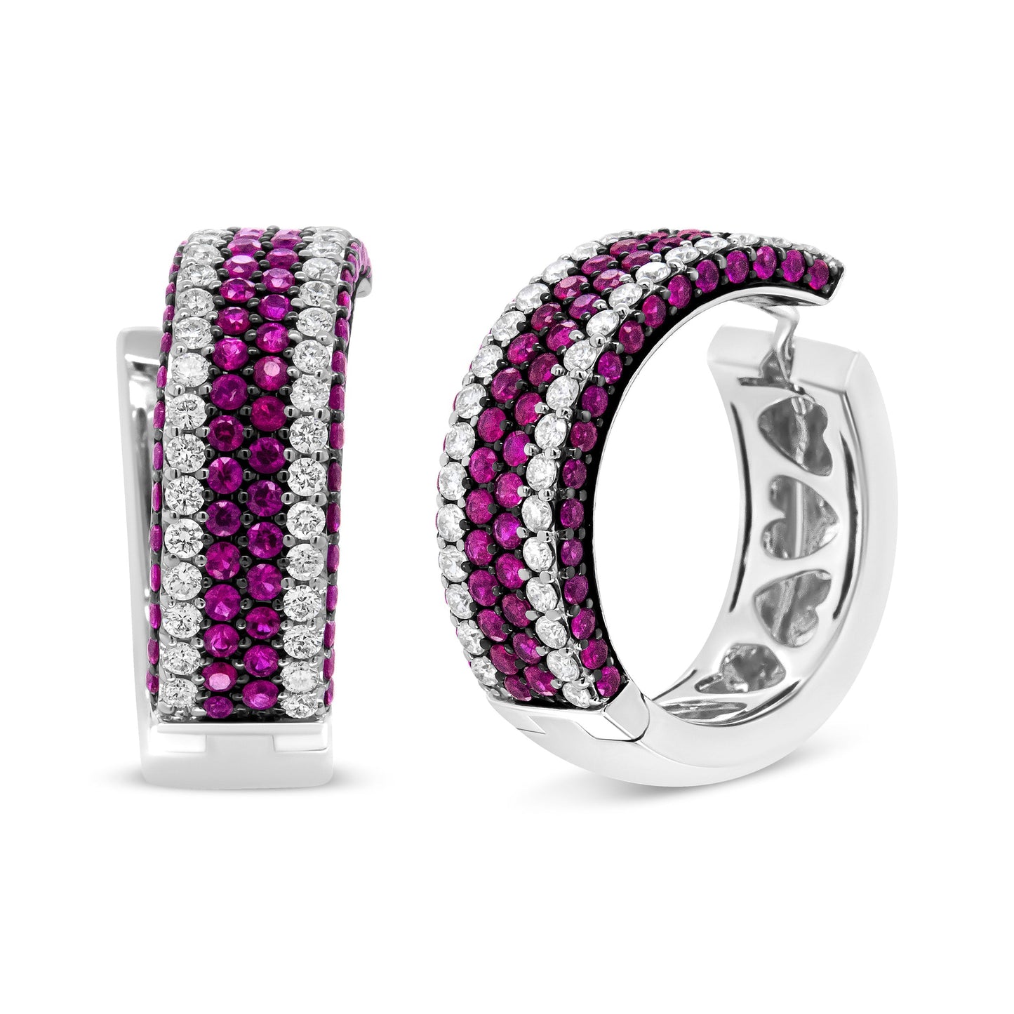 18K White Gold 1 7/8 Cttw Diamond and 1mm Round Red Ruby Open Swish Hoop Earrings (F-G Color, VS1-VS2 Clarity) Bids.com