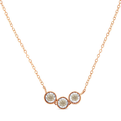 10K Rose and White Gold Plated .925 Sterling Silver 1/4 Cttw Miracle-Set Champagne Diamond Triple Circle 18" Necklace (I2-I3 Clarity) Bids.com