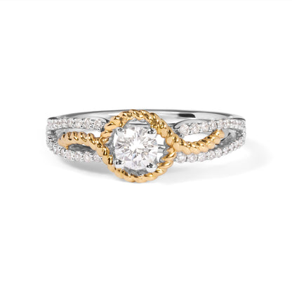 14K Two-Toned Gold Diamond 3/8 Cttw Diamond Split Shank and Beaded Halo Engagement Ring (G-H Color, VS2-SI1 Clarity) - Size 7 Bids.com