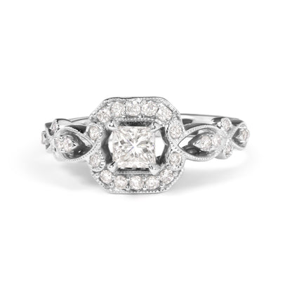 14K White Gold Diamond 3/4 Cttw Diamond Halo Style and Woven Shank Engagement Ring (G-H Color, VS2-SI1 Clarity) - Size 7 Bids.com