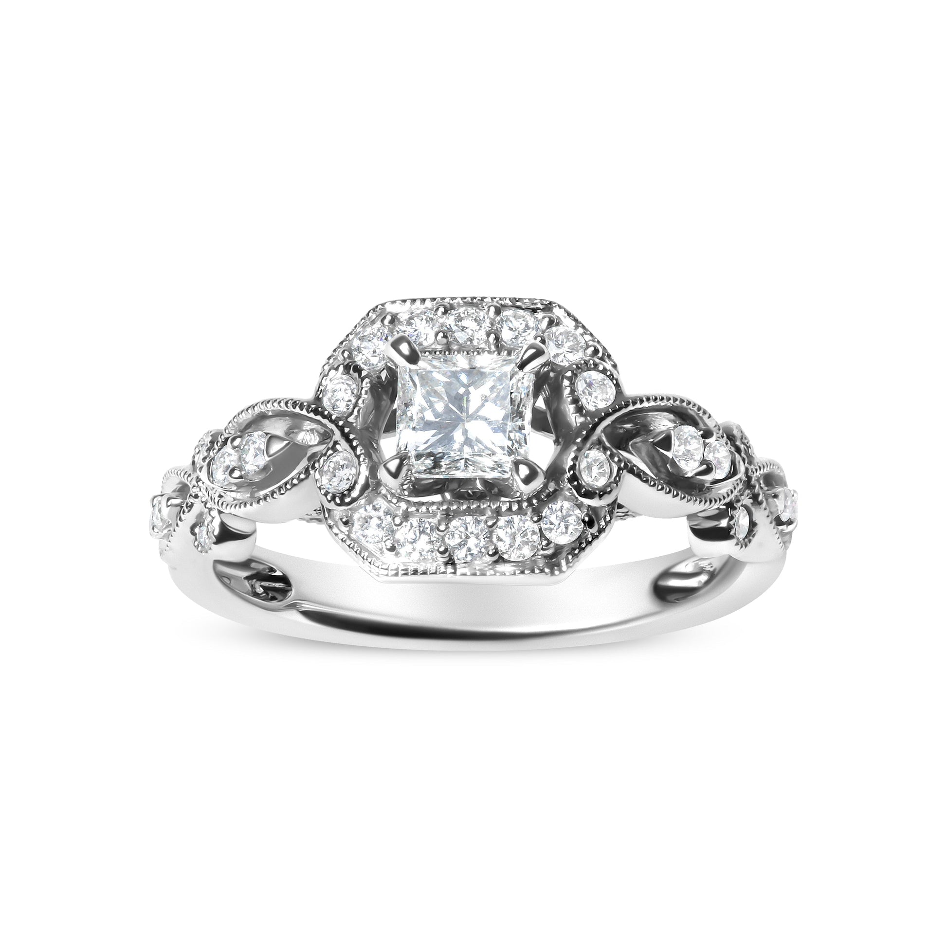 14K White Gold Diamond 3/4 Cttw Diamond Halo Style and Woven Shank Engagement Ring (G-H Color, VS2-SI1 Clarity) - Size 7 Bids.com
