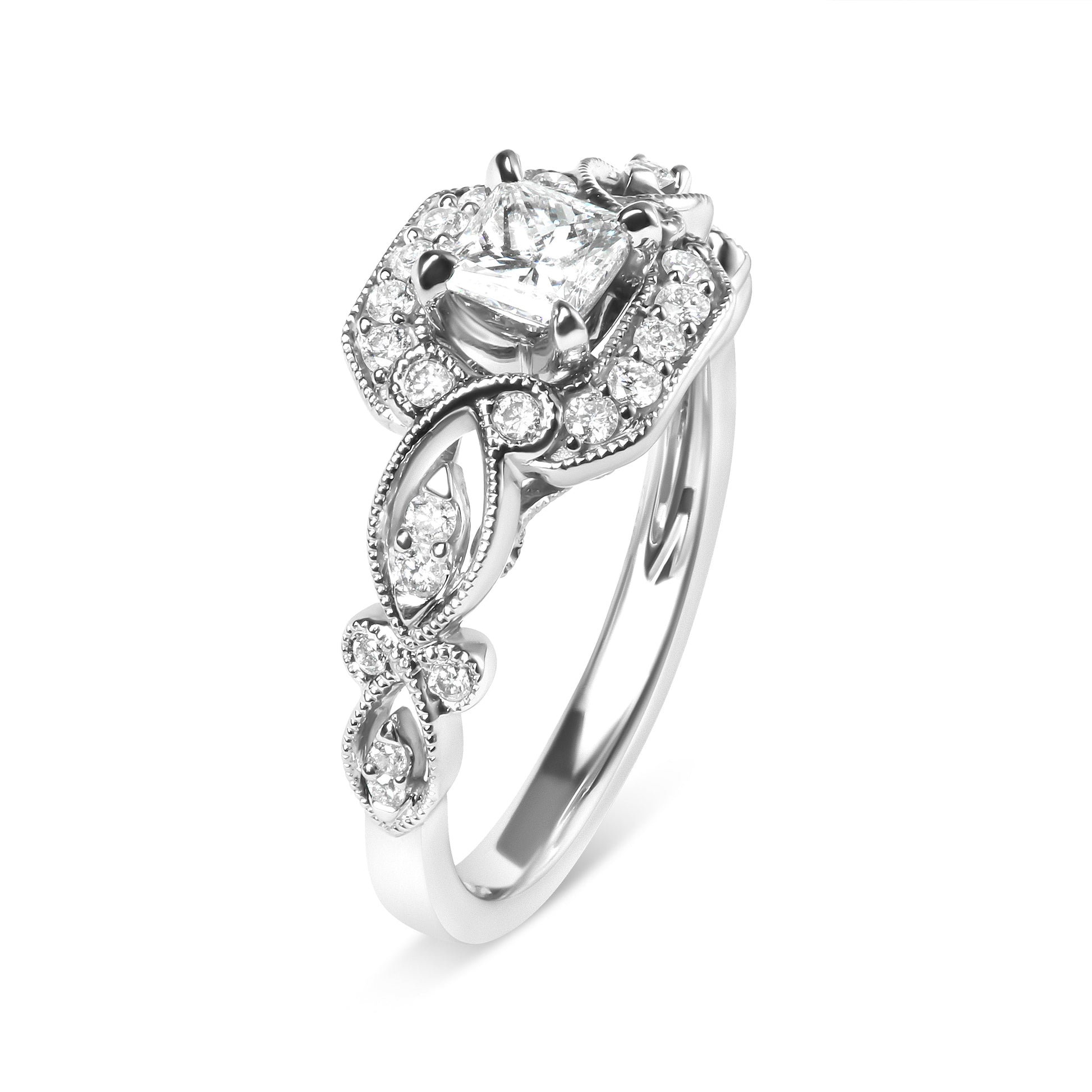 14K White Gold Diamond 3/4 Cttw Diamond Halo Style and Woven Shank Engagement Ring (G-H Color, VS2-SI1 Clarity) - Size 7 Bids.com