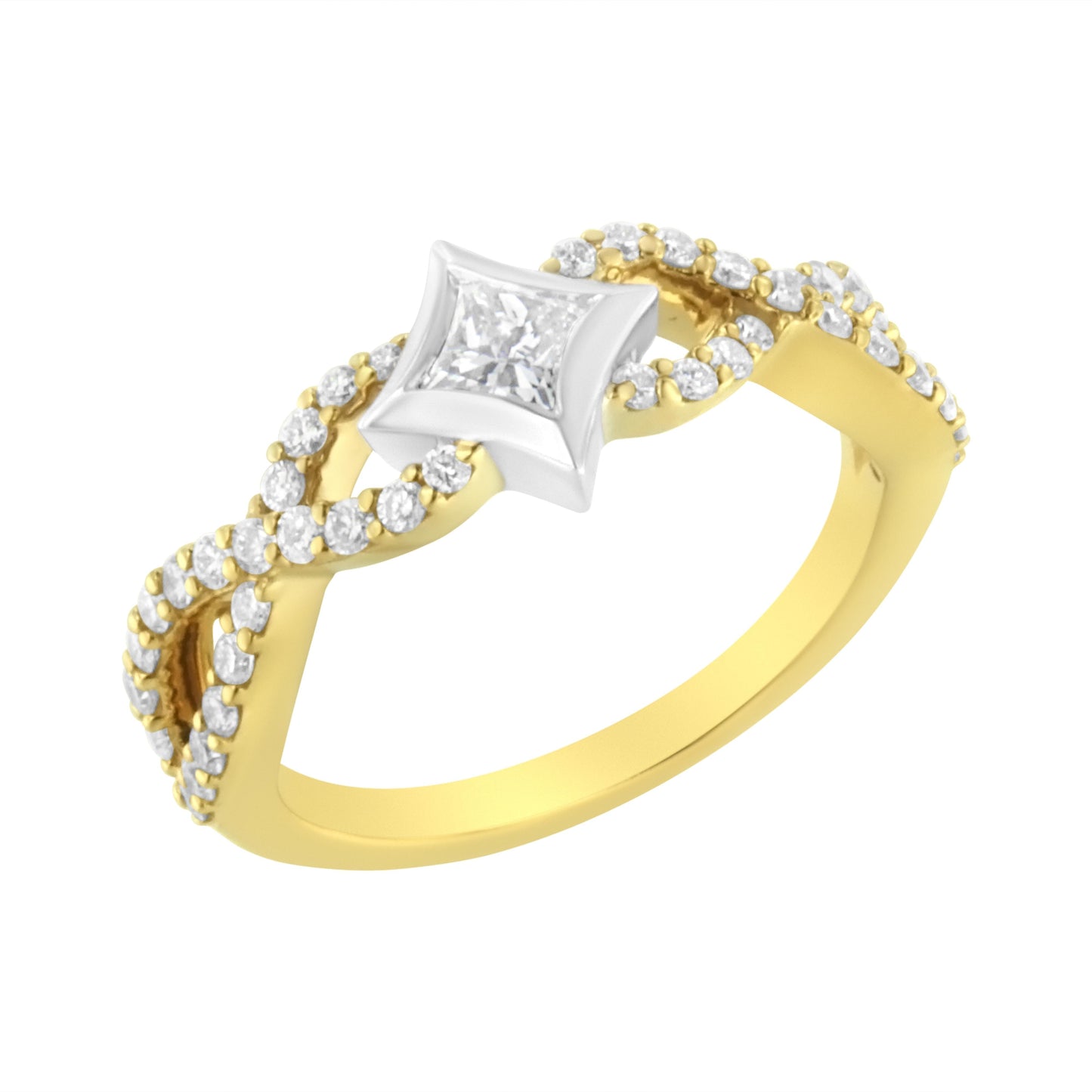 10K Two Tone Color 5/8 Cttw Diamond Kite and Twist Shank Ring (H-I Color,SI2-I1 Clarity) Bids.com
