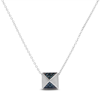 14K White Gold 1/4 Cttw Treated Blue Diamond Matte Finished Pyramid Pendant Necklace (Blue Color, SI1-SI2 Clarity) - 18" Inches Bids.com