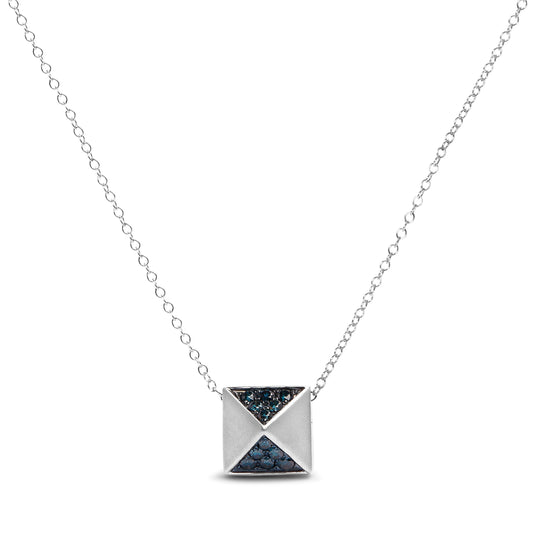 14K White Gold 1/4 Cttw Treated Blue Diamond Matte Finished Pyramid Pendant Necklace (Blue Color, SI1-SI2 Clarity) - 18" Inches Bids.com