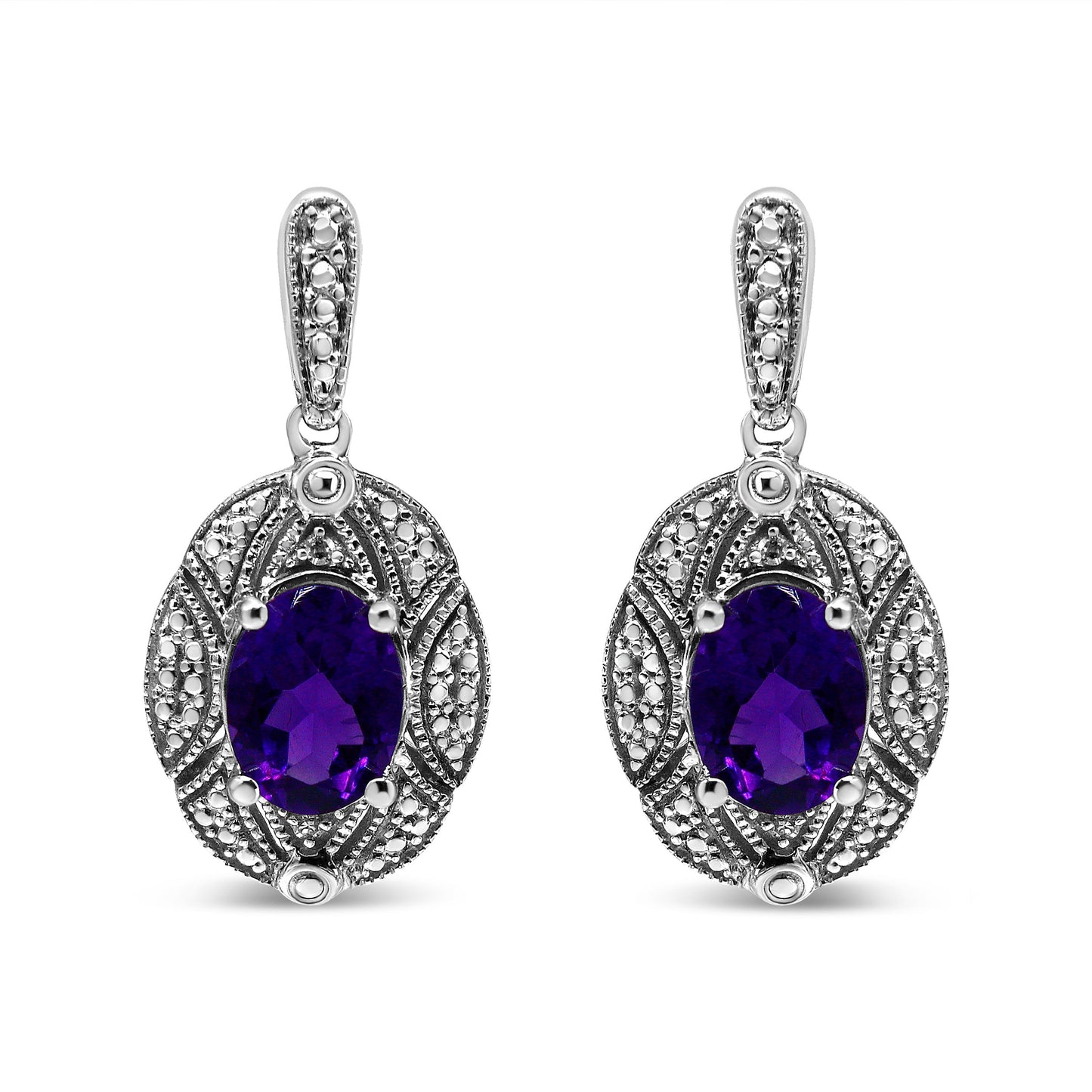 .925 Sterling Silver Diamond Accent and 8x6mm Purple Oval Amethyst Stud Earrings (I-J Color, I1-I2 Clarity) Bids.com