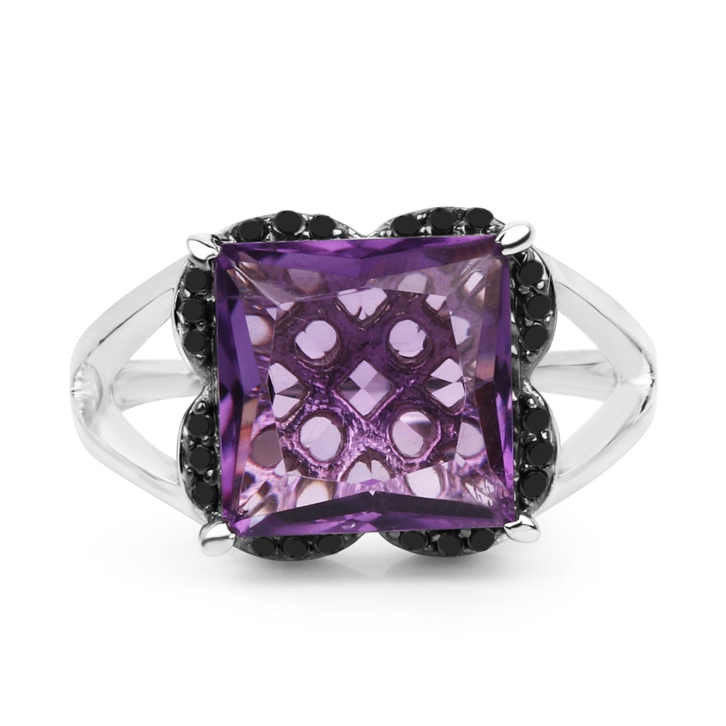4.58 Carat Genuine Amethyst & Black Diamond .925 Sterling Silver Ring Bids.com
