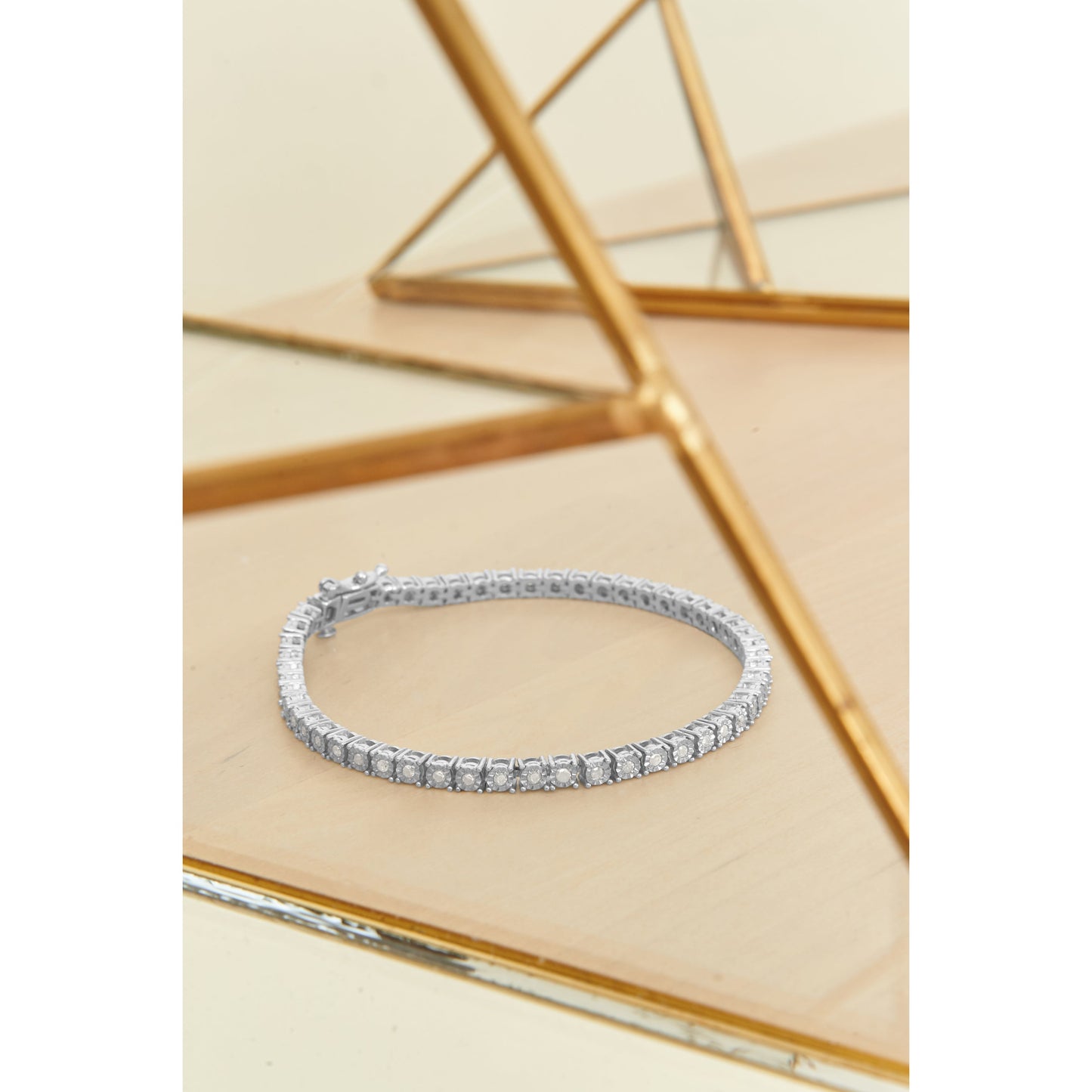 .925 Sterling Silver 1.0 Cttw Miracle-Set Diamond Round Faceted Bezel Tennis Bracelet (I-J Color, I3 Clarity) - 7" Bids.com