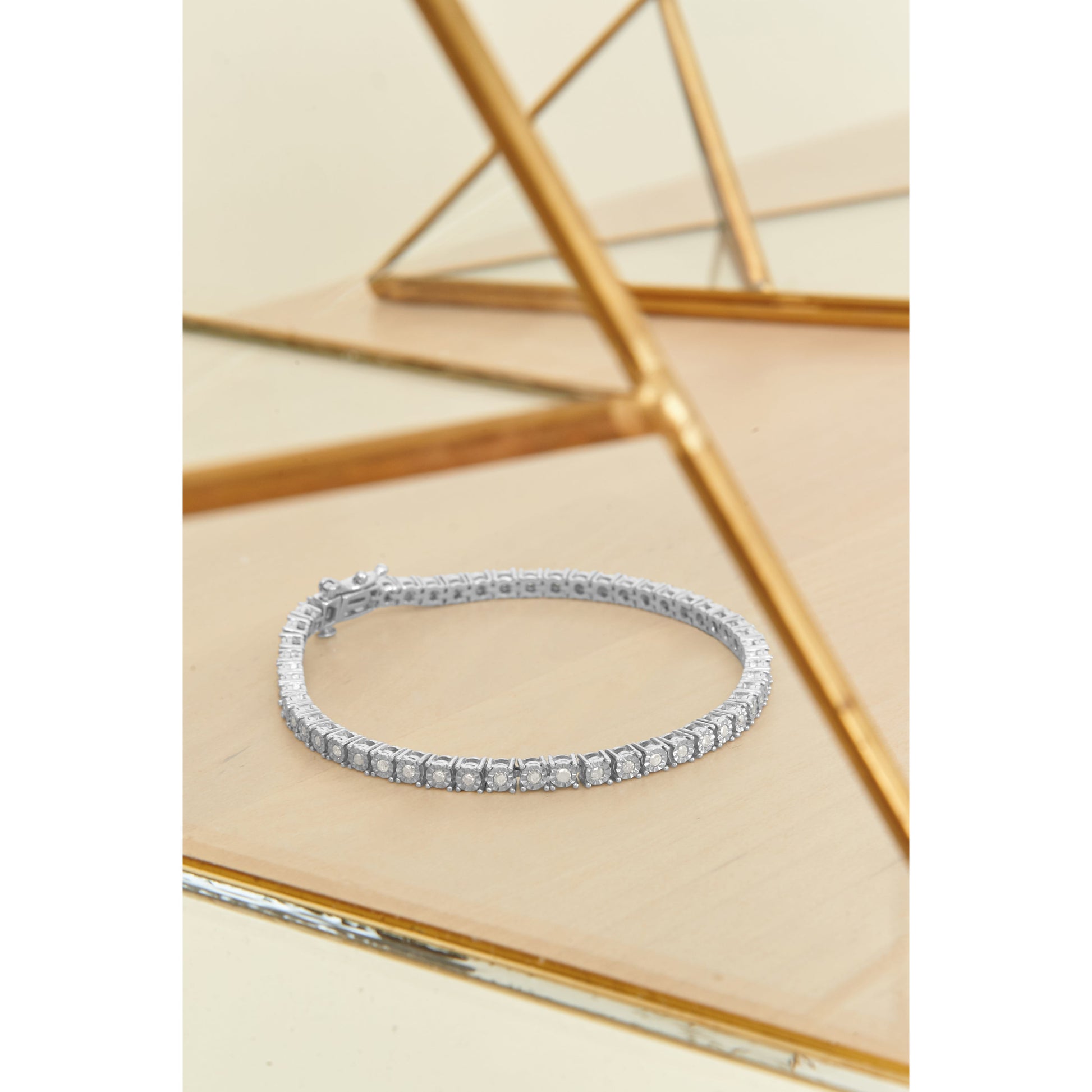 .925 Sterling Silver 1.0 Cttw Miracle-Set Diamond Round Faceted Bezel Tennis Bracelet (I-J Color, I3 Clarity) - 7" Bids.com